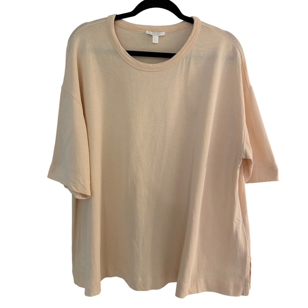 COS Women Lg Light Peach Cream Oversized Cotton Crew Neck T-Shirt Relaxed Boxy